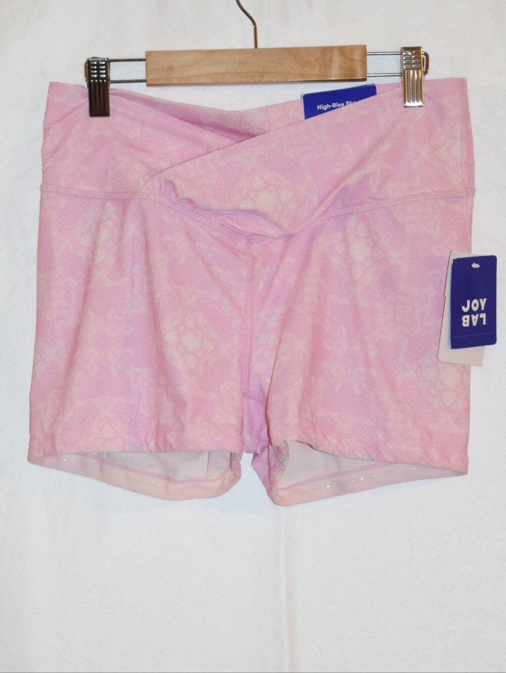 JoyLab Light Pink High Rise Bandana Print Crossover Cinched Bike Shorts.